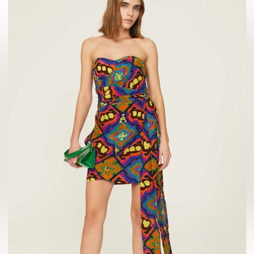 Rodebjer Rihad Silk Colorful Strapless Mini Dress M